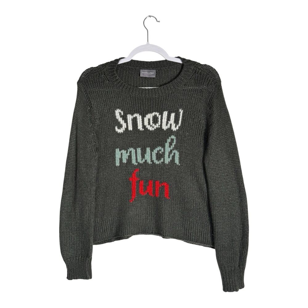 Wooden Ships Womens Snow Much Fun Sweater Gray Chunky Knit Mohair Wool Size XS